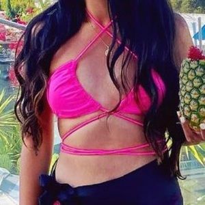 Pink halter bikini top + bottom